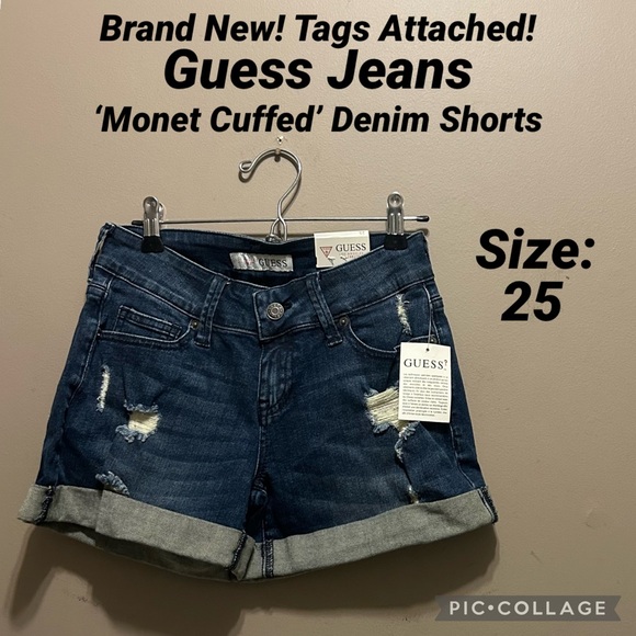 NWT GUESS Monet Cuff, Mid-Rise, Distressed Denim Jean Shorts 25 - Picture 1 of 10